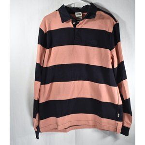 New The North Face Berk Men’s Peach Navy Blue Striped Casual Rugby Shirt Large L